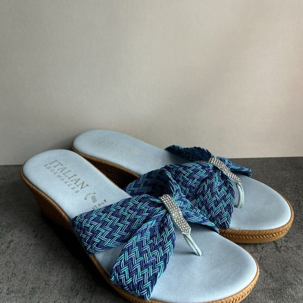 Italian Shoemakers Mixed Blue Rhinestone Sparkle Thong Wedge Sandals Size 9.5 M - Picture 11 of 16